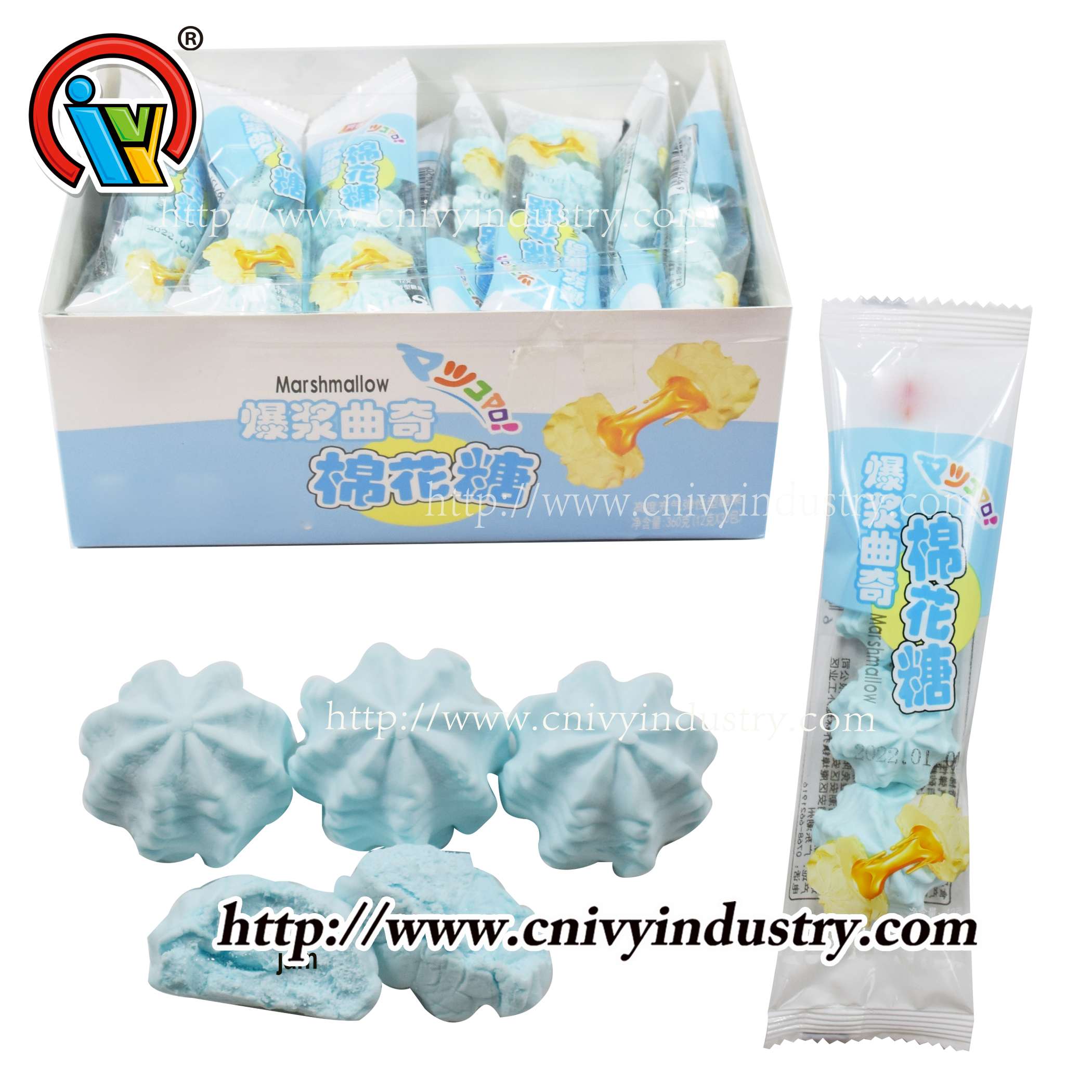 Marshmallow candy with fruity jam